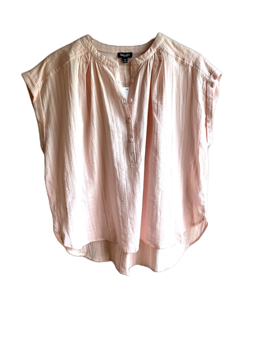 Splendid Paloma Top Size M Light Pink 100% Cotton Cap Sleeves Henley Boxy Blouse